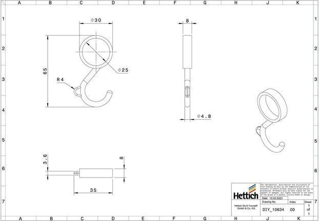 Actual product image Hettich Schrankrohr-Haken, für Rundrohr Ø 25 mm