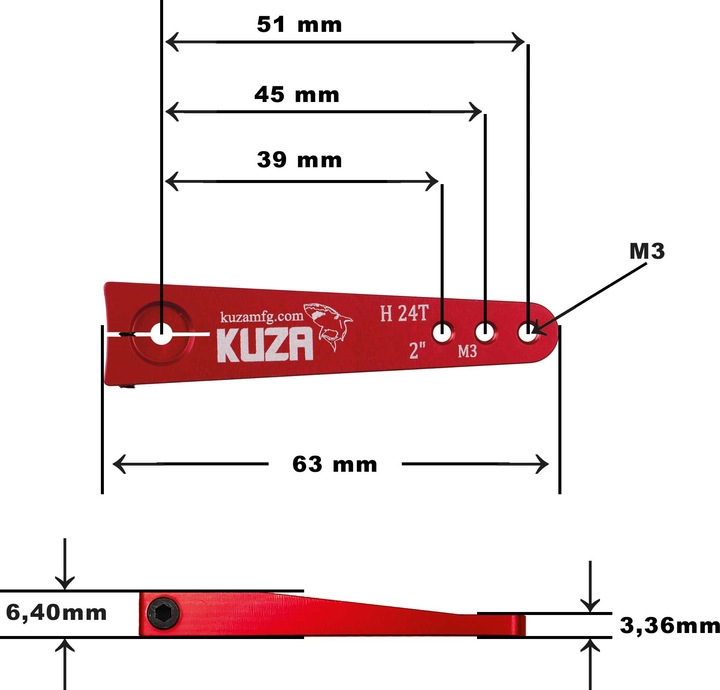 Produktbild Kuza servohebel 1-arm hitec 24t 51/45/39mm 2" m3 heavy duty v2 aluminium