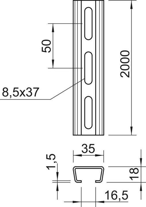 Actual product image OBO Bettermann Perforated profile rail, slot width 1119648