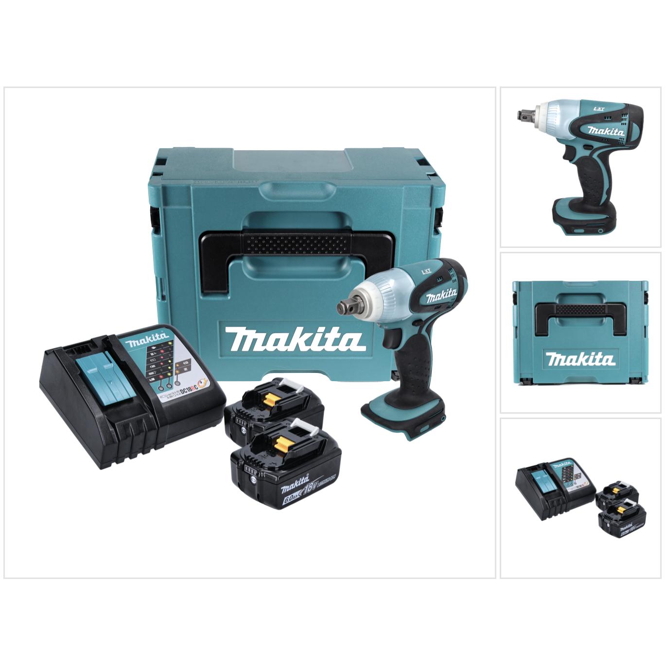 Makita, Bohrmaschine + Akkuschrauber, DTW 251 RGJ Akku Schlagschrauber 18 V 230 Nm 1/2" + 2x Akku 6,0 Ah + Ladegerät + M...