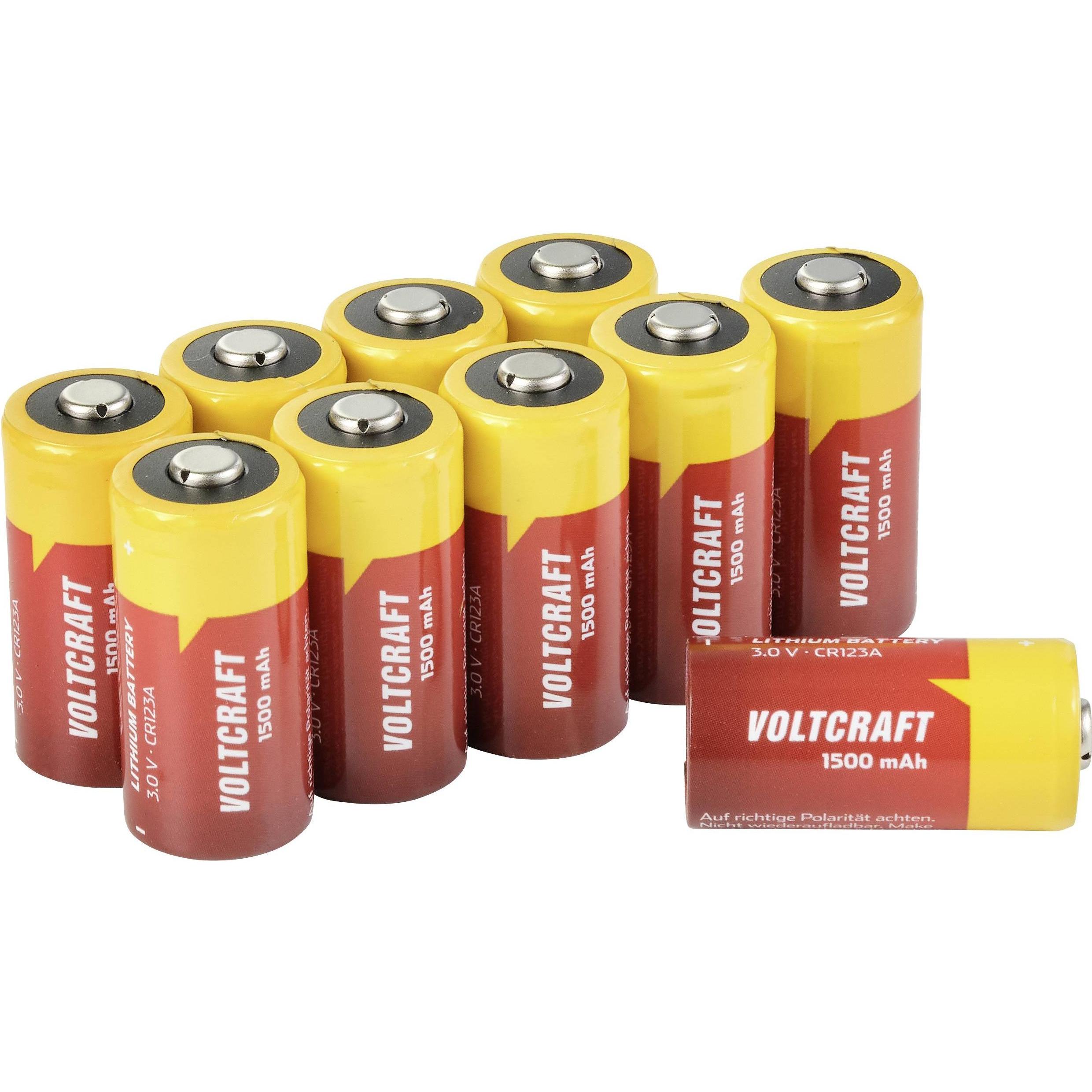 Voltcraft CR123A 10 pezzi Batteria fotografica CR-123A al litio 1500 mAh 3 V 10 pezzi. (10 pz., 1500 mAh), Batterie + pile
