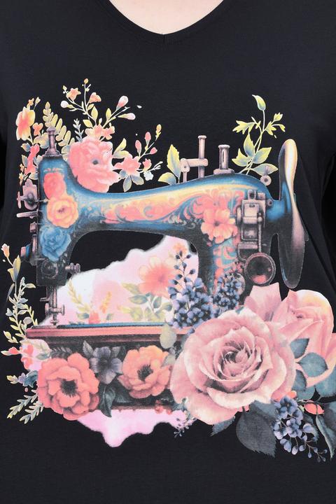 Actual product image Ulla Popken Sewing Machine 3/4 Sleeve Graphic Tee (62)