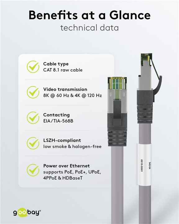 Image du produit Goobay Câble de réseau (S/FTP, CAT8.1, 0.50 m)