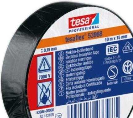 Image du produit tesa 53988-00000-00 Ruban isolant ® Professional Noir (L x l) 10 m x 15 mm (15 mm)