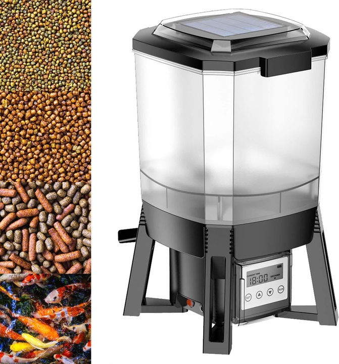Image du produit Wiltec CFF-206 Distributeur automatique Solaire Nourriture de poissons programmable 1-6 repas par jour (Alimentation automatique Digital)