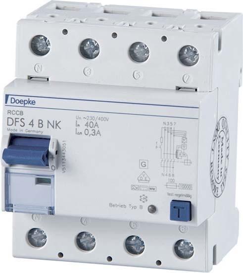 Produktbild Doepke DOEP DFS4 100-4/0,30-B NK Fehlerstromschutzschalter DFS4 4-pol. 100A 300mA Typ B