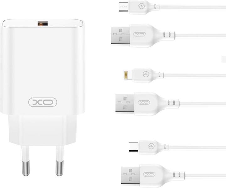 Produktbild xO wall charger CE33 QC 18W 1x USB white + cable microUSB (18 W, 1 Port)