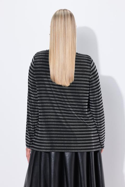 Immagine prodotto Ulla Popken Maglia classica con righe glitterate, scollo a girocollo e maniche lunghe (46, 48)