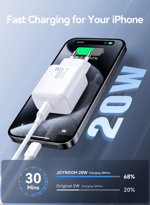 Image du produit Joyroom Chargeur rapide PD 20W USB-C avec câble 20W USB-C vers Lightning, 1m - Blanc (20 W, 1 portion)