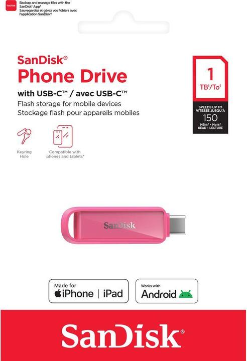 Actual product image SANDISK Phone Drive USB-C Seastar Pink 1TB (1000 GB, USB-C)