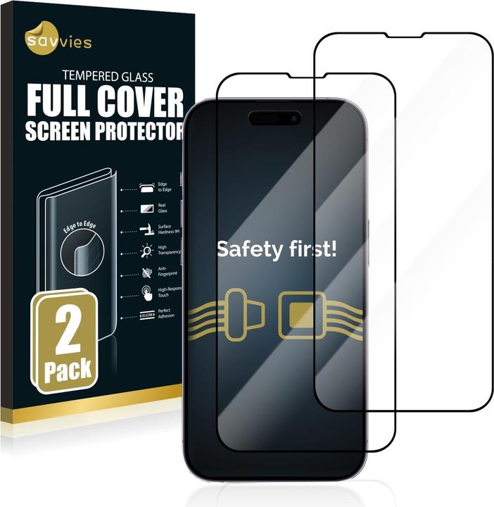 Produktbild Savvies Full-Screen Displayschutz Panzerglas Schutzglas (2 Stück, Apple iPhone 14 Pro)