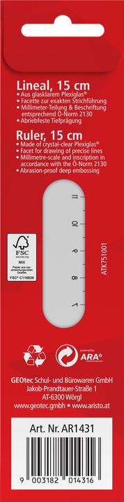 Productafbeelding Aristo Plastic liniaal 15cm (15 cm)