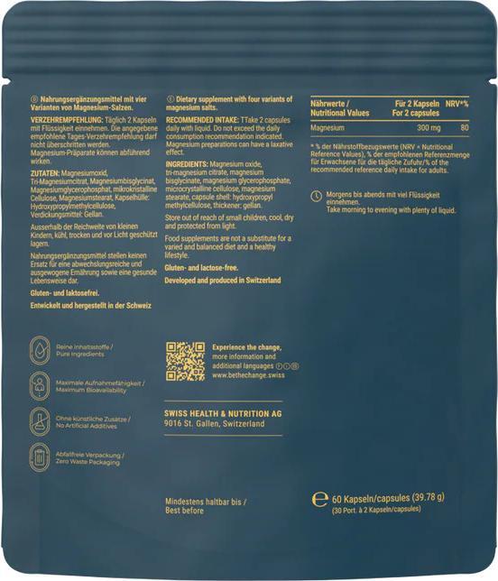 Produktbild BE THE CHANGE Four-Fold Magnesium (Nachfüllbeutel) (60 Stück, Kapseln, 40 g)