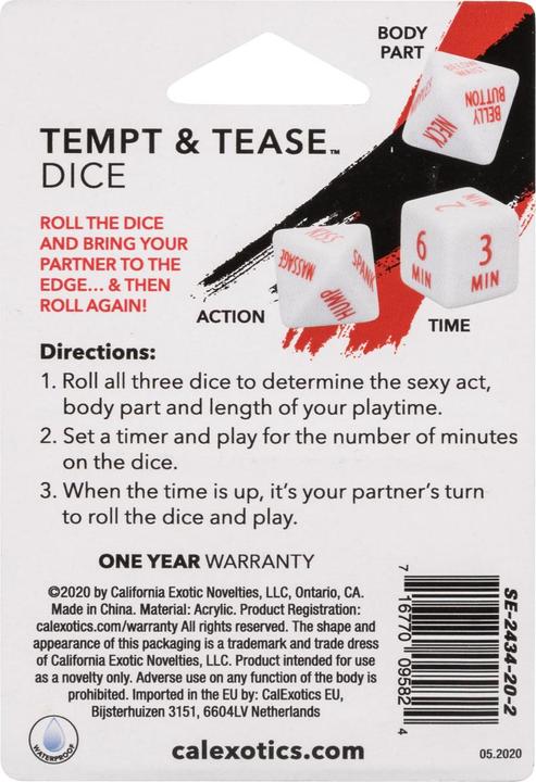 Nährwerte und Zutaten CalExotics Tempt & Tease™ Dice (Würfelspiel)