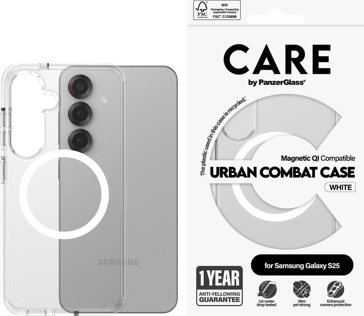Productafbeelding PanzerGlass CARE by ® Flagship Case Transparent Urban Combat m. Weiss Qi Compatible Samsung Galaxy S (Samsung Galaxy S25)
