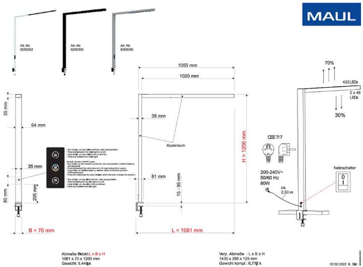Productafbeelding Maul LED tafelblad L. MAULsirius bewegings-/lichtsensor col. var.