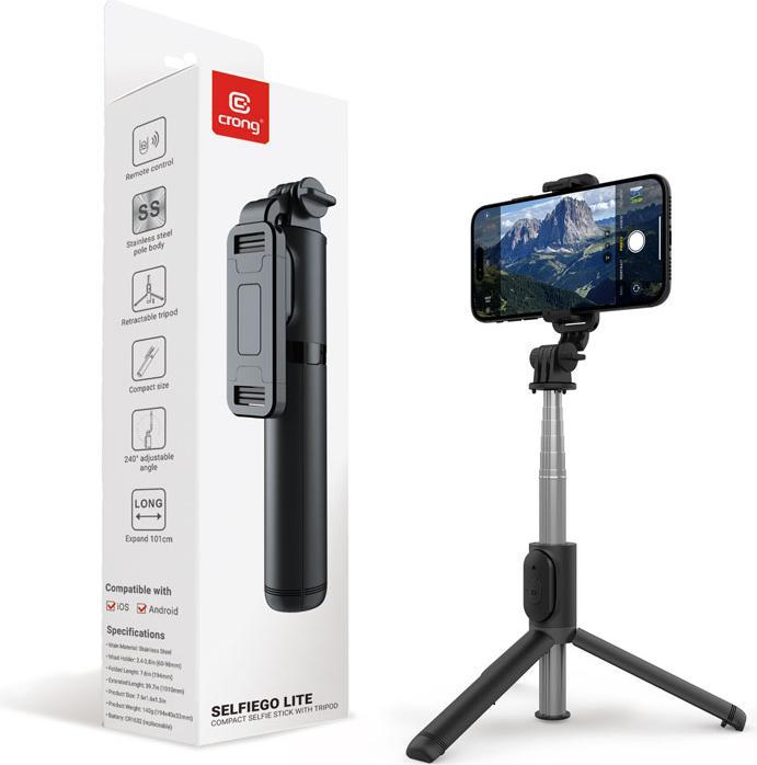 Produktbild Crong SelfieGo Lite – Kompaktes Bluetooth-Selfie-Stick-Stativ (schwarz) (Kunststoff)