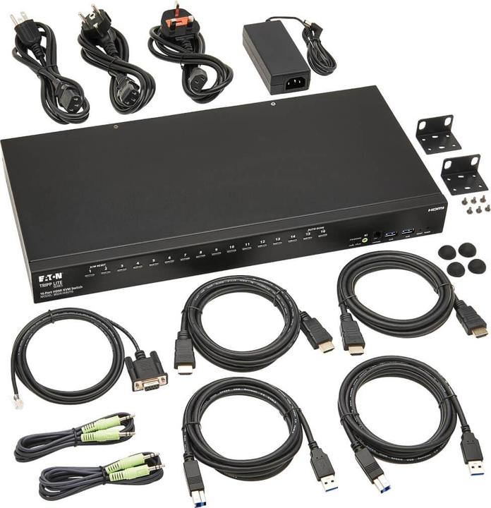 Actual product image Eaton 16-Port 4K HDMI/USB KVM Switch - 4K 60 Hz Video/Audio USB Peripheral Sharing 1U Rack