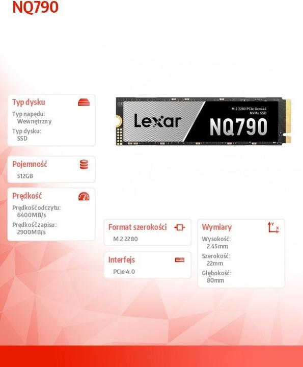 Actual product image Lexar Hard drive SSD SSD PCIE G4 M.2 512GB/NQ790 LNQ790X512G-RNNNG (512 GB, M.2 2280)