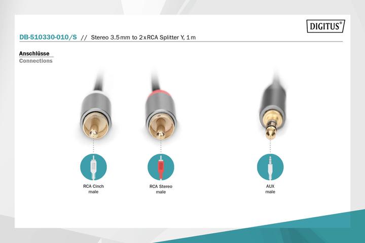 Actual product image Digitus Audio adapter cable, 3.5mm jack to cinch (1 m, 3.5mm jack (AUX))