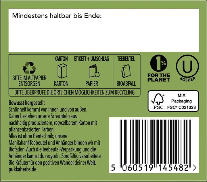 Valeurs nutritives et ingrédients Pukka thé de la paix (30 g)