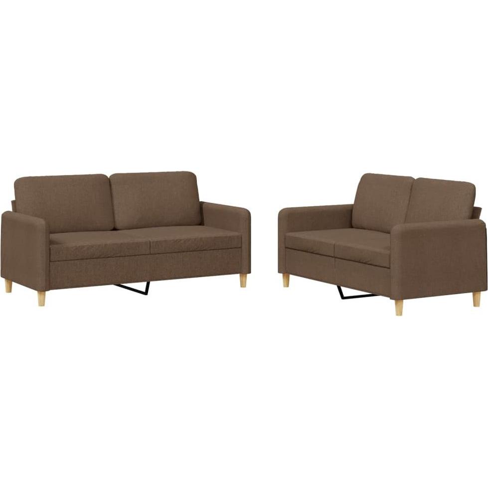 Thumbnail - VidaXL, Sofa, 2-tlg. Sofagarnitur mit Kissen Braun Stoff,Farbe (2-Sitzer)