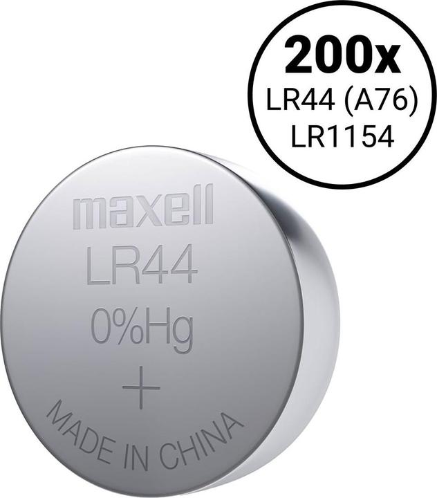 Image du produit Maxell LR44 A76 (LR1154) - 200 Knopfbatterien (200 pcs, LR44, 110 mAh)