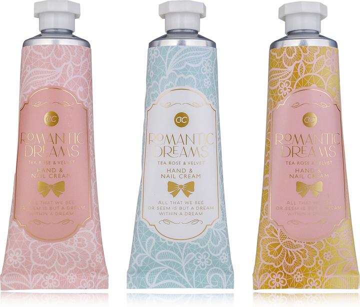 Produktbild Accentra Hand- & Nagelcreme ROMANTIC DREAMS in Tube, 60ml, 3 Designs sortiert, Duft: Tea Rose & Velvet, Farbe