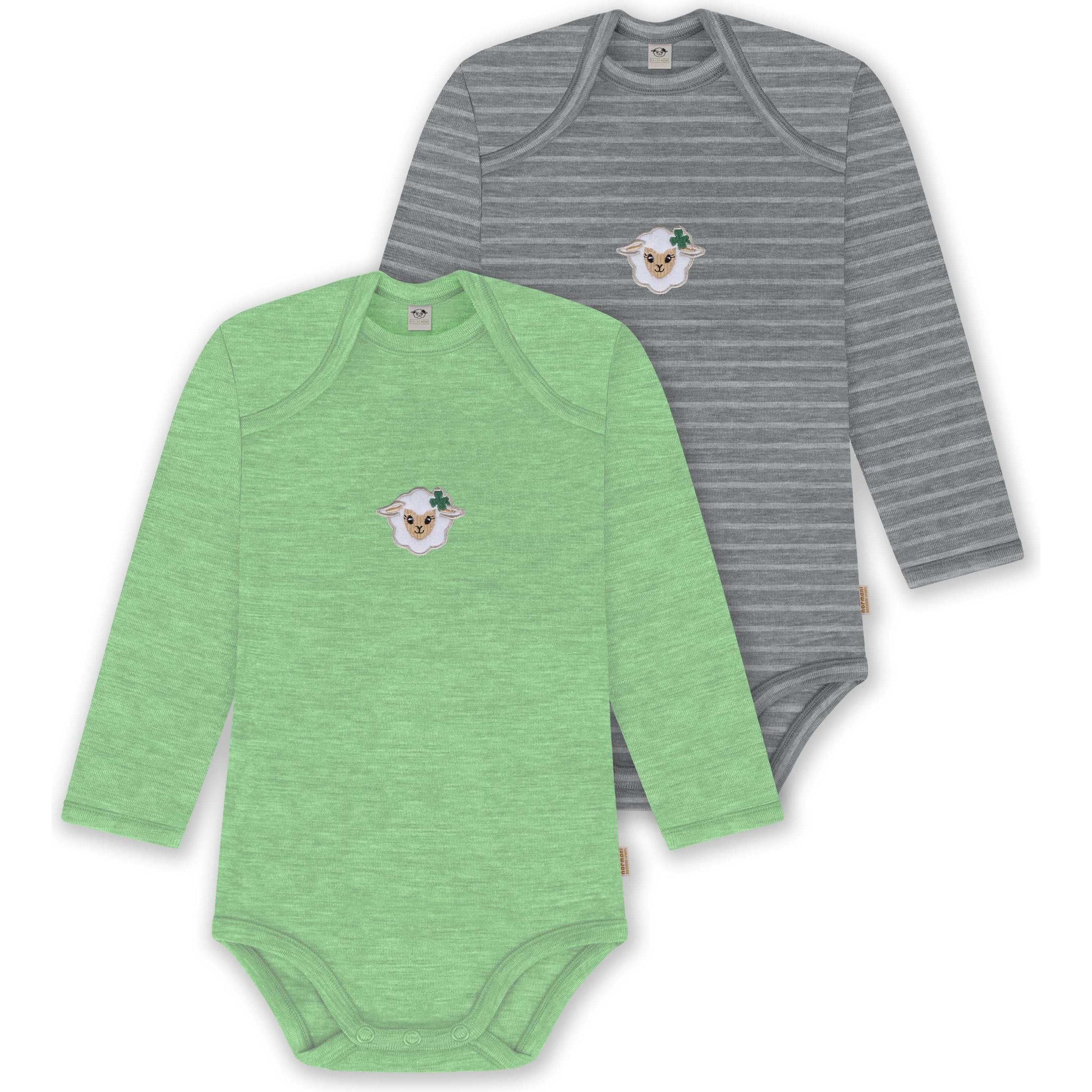 Normani, Herren, Body, 2er Pack Baby Merino Body Langarm „Auckland" - 9381, Grün, (62)