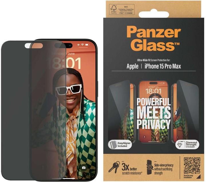 PanzerGlass Privacy Screen Protector Ultra-Wide Fit (1 Stück, Apple iPhone 15 Pro Max)