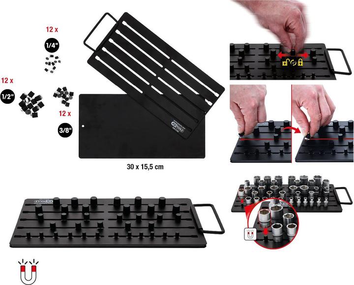 Actual product image KS Tools Magnetic socket organiser system 3 sockets 800.0185