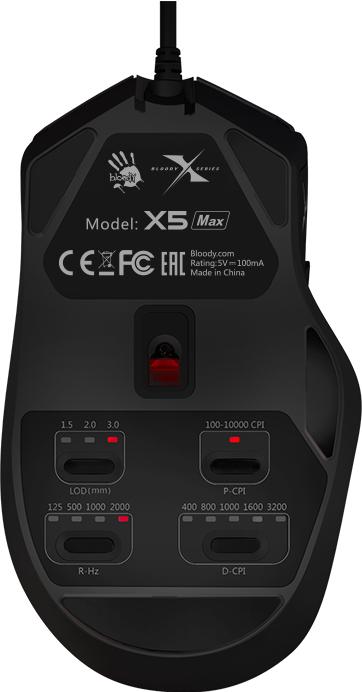 Actual product image Bloody X5 Max Maus Beidhändig USB Typ-A 10000 DPI (Cable)