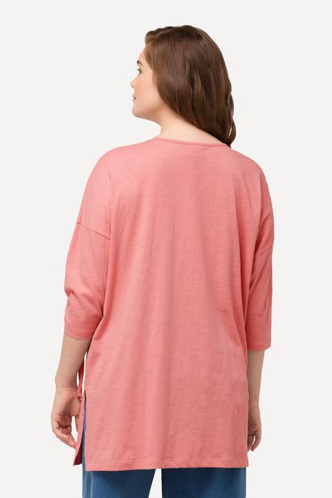 Immagine prodotto Ulla Popken Maglia in cotone biologico con laccetto per l'arricciatura, scollo a girocollo e maniche a 3/4 (46, 48)