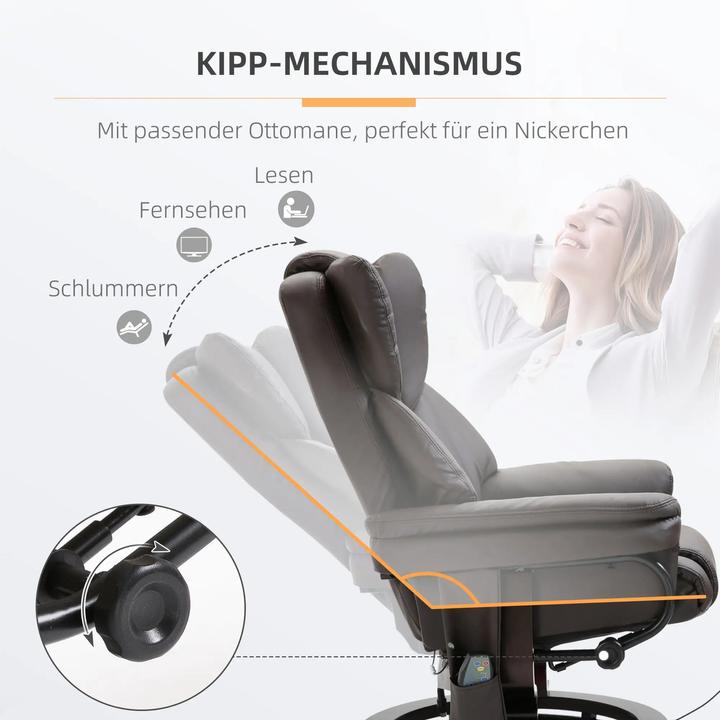 Produktbild Swisshandel24 Relaxsessel Massagesessel mit Fusshocker, Liegefunktion Kunstleder Braun 79x82x101cm