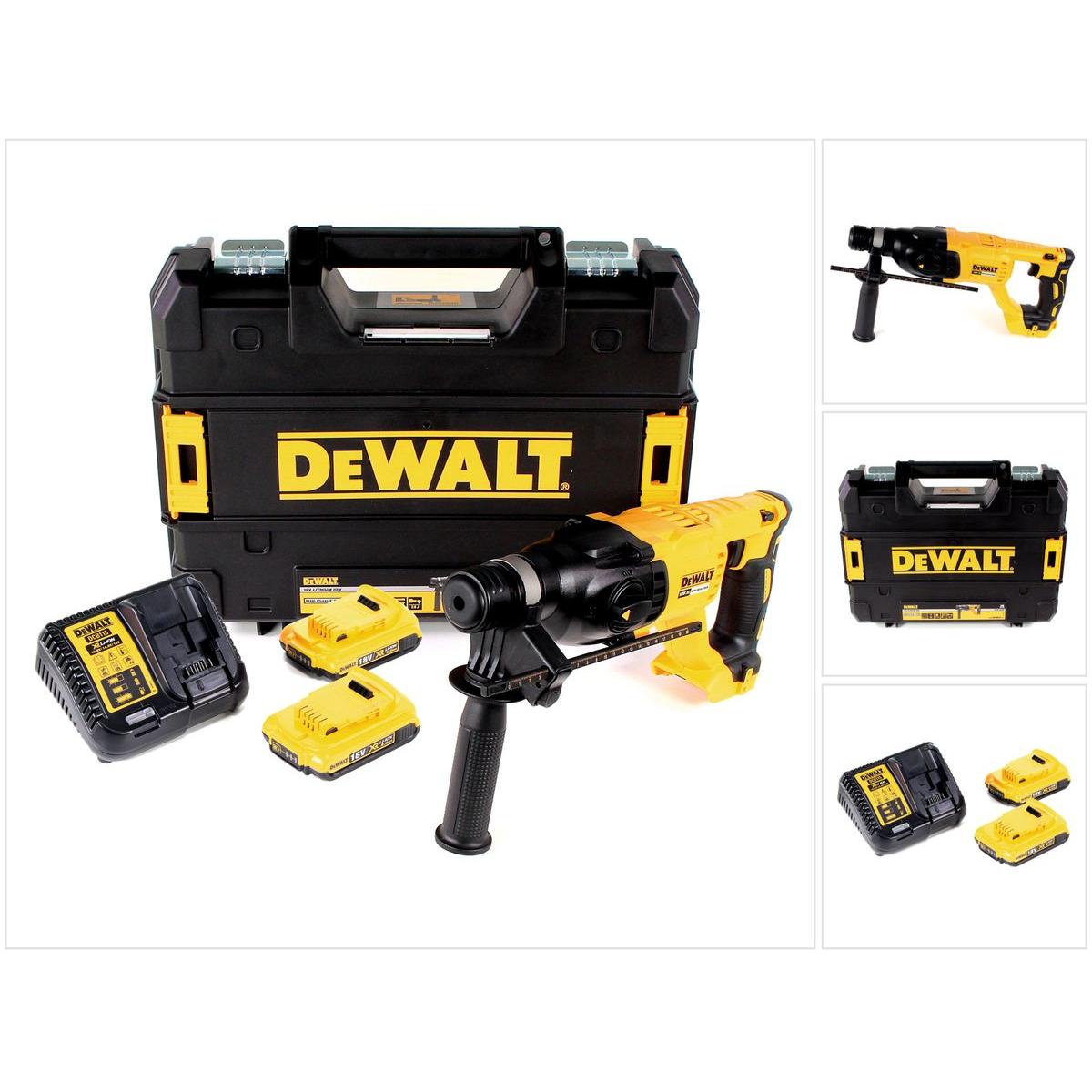 DeWalt, Bohrmaschine + Akkuschrauber, DCH 133 D2 Akku Kombihammer 18V 2,6J SDS plus Brushless + 2x Akku 2,0Ah + Ladegerä...