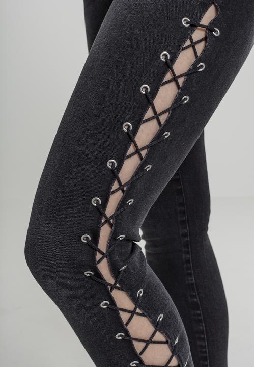 Actual product image Urban Classics Ladies Denim Lace Up Skinny Pants (28)