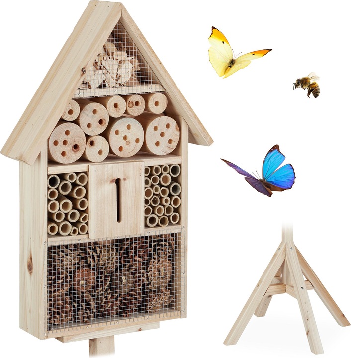 Actual product image Relaxdays Insect Hotel on Stand (Wild bees, Ladybirds, Lacewings)