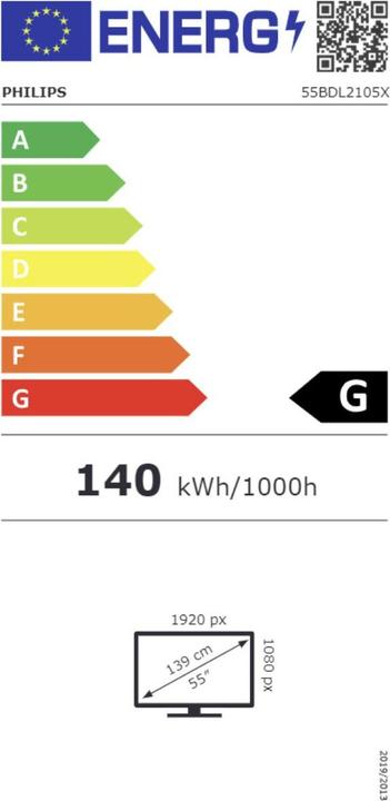 Label énergétique Philips 55BDL2105X/00 (1920 x 1080 pixels, 55")