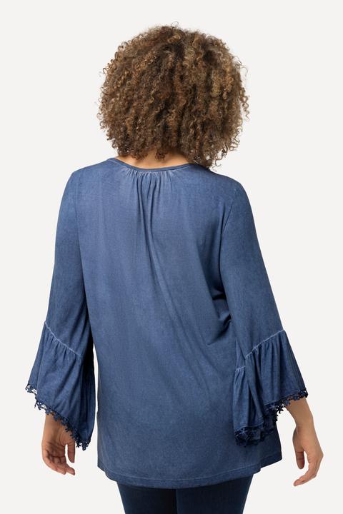 Produktbild Ulla Popken T-Shirt, cold dyed, Spitze, V-Ausschnitt, 3/4-Arm (50, 52)