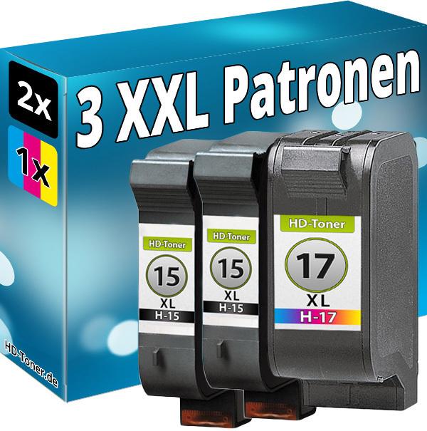 Actual product image Druckfuxx SET XL 3x DRUCKER PATRONE für HP15+17 für DeskJet 825c 840c 845c C6615