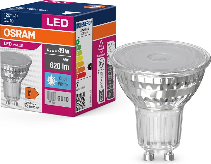 Immagine prodotto Osram LED Spot Value PAR16 120° 6,9W bianco neutro GU10 4058075096721 come 80W (GU10, 6.90 W, 620 lm, 10 x, F)