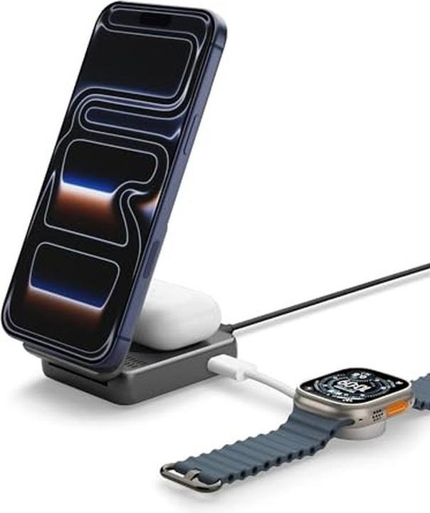 Actual product image Spigen Essential Ef302moq Qi2.2 2in1 Magnetic Magsafe Wireless Charger Black (25 W)