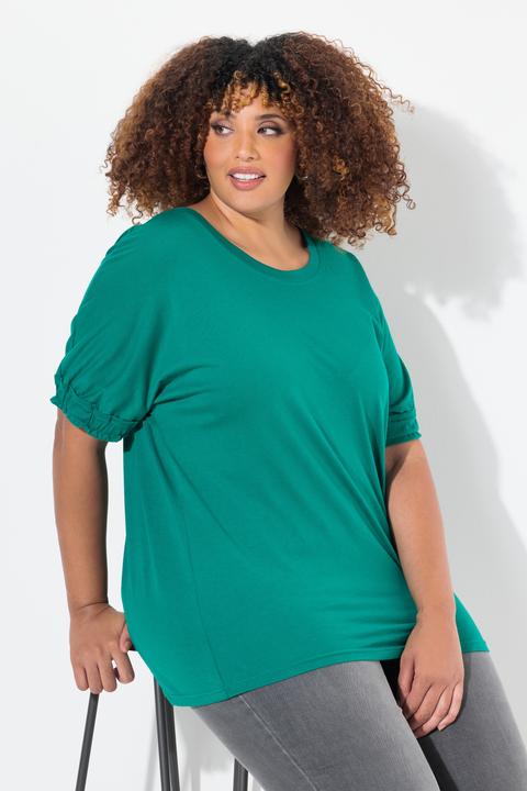 Actual product image Ulla Popken Ruffled Short Sleeve Scoop Neck Modal Tee (50, 52)