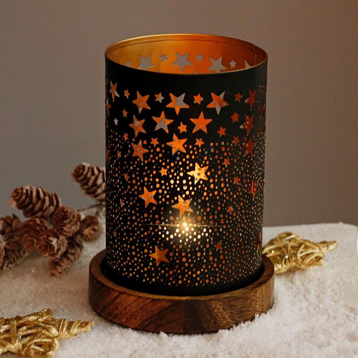 Actual product image G. Wurm Wind light on mango wood base made of metal black, gold (W/H/D) 10x18x10cm