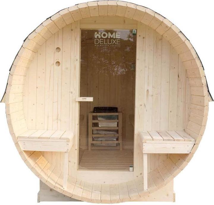 Produktbild Home Deluxe Outdoor Sauna Fasssauna AQUILA DELUXE L- 195 x 220 cm für 4 Personen - Sauna mit 8kW Ofen