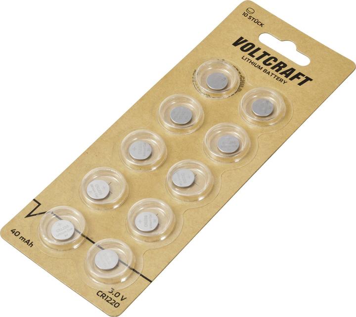 Produktbild Voltcraft Knopfzelle CR 1220 3 V 10 St. 40 mAh Lithium VC-12209090 (10 Stk., CR1220, 40 mAh)