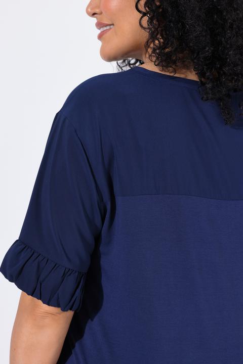 Actual product image Ulla Popken Mixed Material Ruffle Cuff Tee (42)