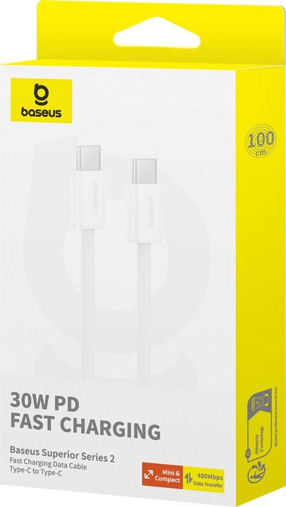 Image du produit Baseus Superior Series ll USB-C - Câble USB-C 30W 480Mb/s 1m - blanc (1 m, USB 2.0, 30 W)