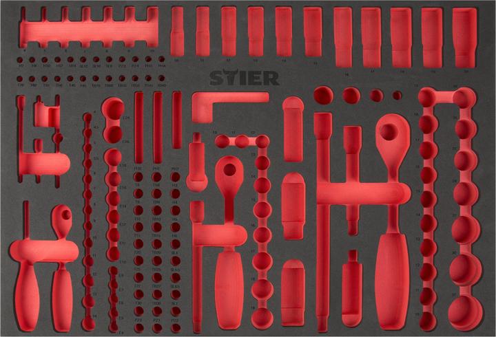 Stier Plateau en mousse souple (EVA) pour jeu de douilles, 179 pièces, vide