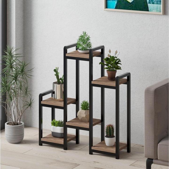 Productafbeelding Woody Fashion plantenstandaard roze 77 cm, zwart/bruin, detailkleur